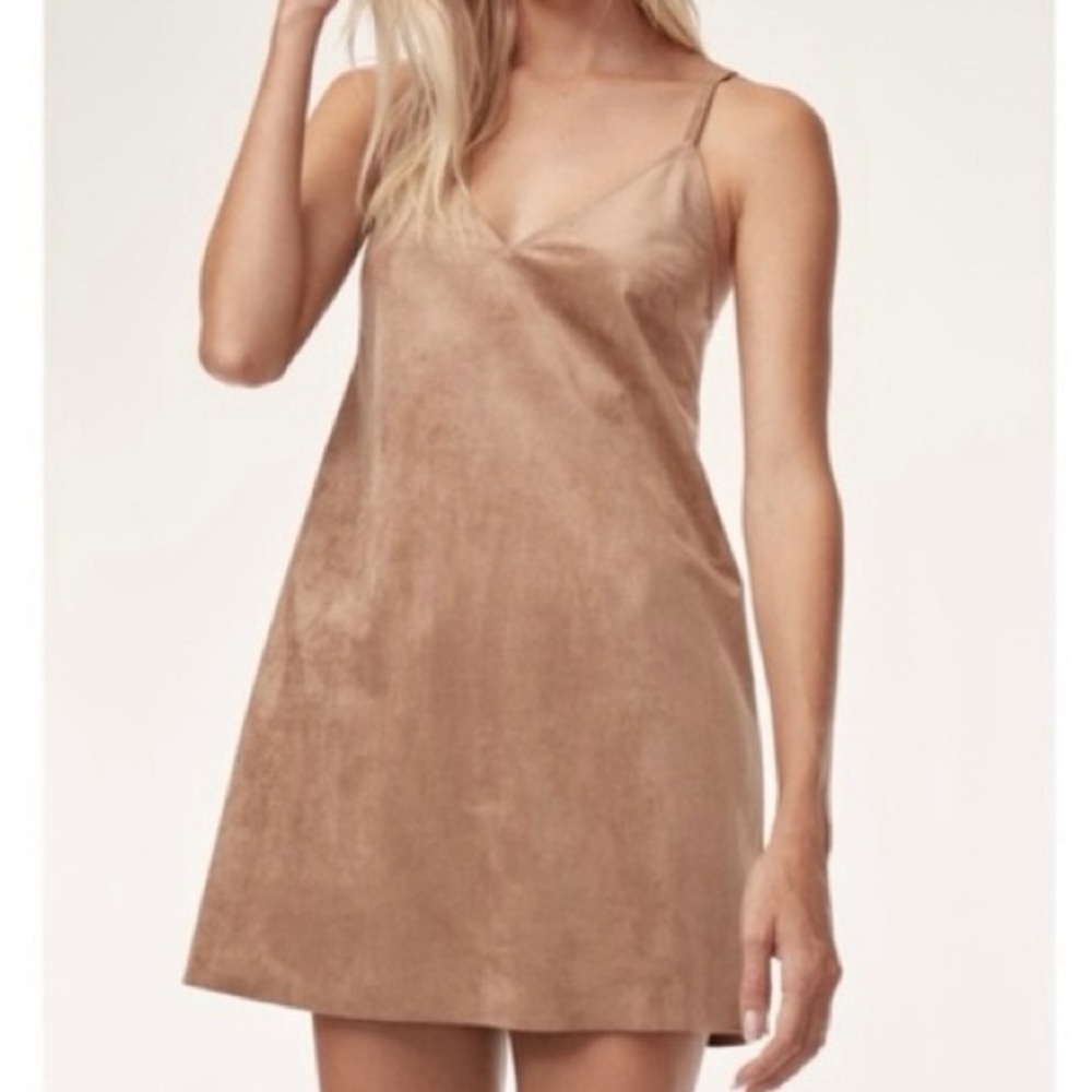 ARITZIA Wilfred Free Tan Vivienne Suede Slip Mini Dress Size M